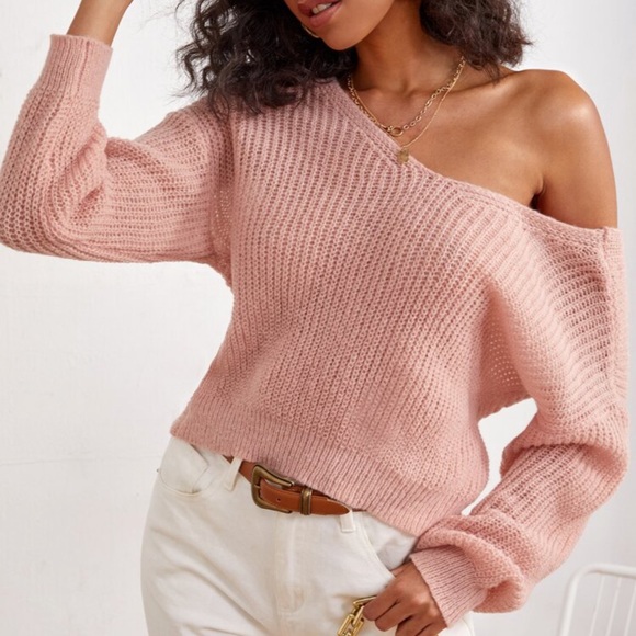 Twist open back knit sweater blush pastel pink - Picture 2 of 2